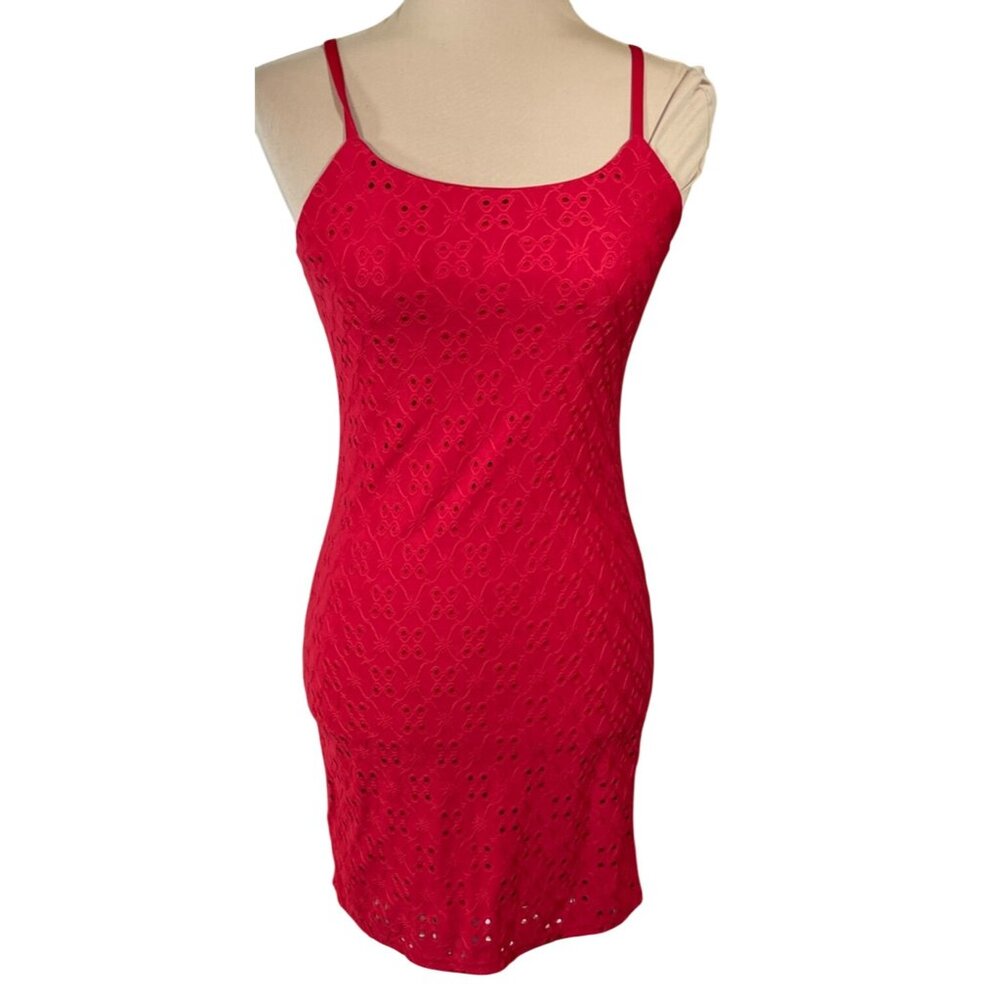 New No Boundaries Slip Mini Dress Red Size XS Eyelet Spaghetti Strap
